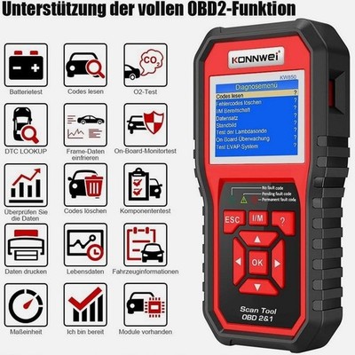 Konnwei KW850 OBD2 Scanner Diagnosegerät 10 Modi PKW SUV ab 2003