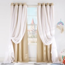 PONY DANCE Living Room Curtains Sheer Curtains 84in Light Block Draperies Biscot