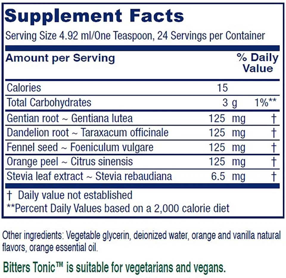 Bitters Tonic Nutritional Supplement 4 Fl Oz Vegan Digestive Health Formula Foto 2 de 4