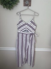 Express Womens Size 6 Purple Striped Dress Sleeveless Cotton Faux Wrap