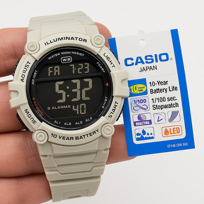 Casio Men's Digital Sport Watch 10-Year Battery WR100M LED Light 5 Alarms AE-150