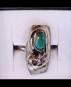 Vtg 70s Navajo Nugget Sterling Green Turquoise SZ 6 Ring