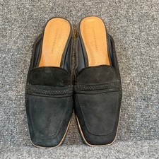 Lucky Brand Womens 8 Linox Flat Slip On Mules Loafers Soft Black Leather Classic