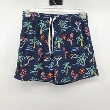 Chubbies Mens Swim Trunks Navy Neon Flamingo Palm Tree Cocktail 5 Inseam Large
