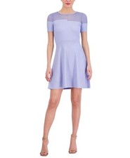 Vince Camuto Women's Jewel-Neck Ribbed Fit & Flare Dress (Blue, X-Large)