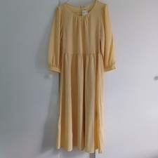 Womens UNIQLO Pastel Butter Yellow Georgette Volume 3/4 Sleeved Flare Dress XS