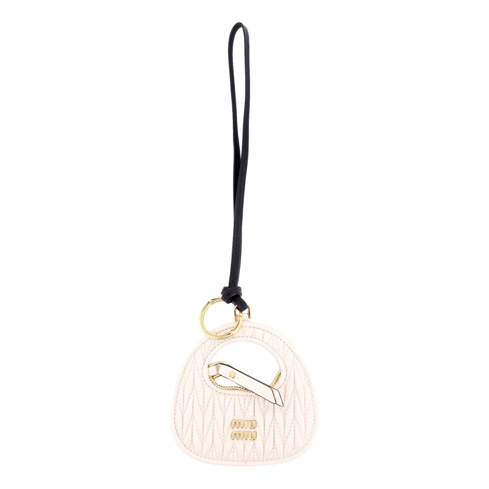 Miu Miu — Miu Miu Wander Quilted Matelasse Leather Bag Charm in White