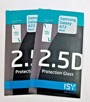 Schutzfolie ISY 2.5D-Protection-Glass|Samsung Galaxy A72 Black 2 Stück Glas -Neu