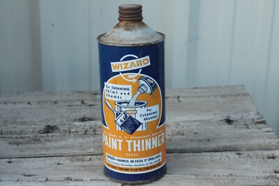~~~ VINTAGE WIZARD PAINT THINNER ONE QUART CAN P5103 HAS SOME FLUID ~~~