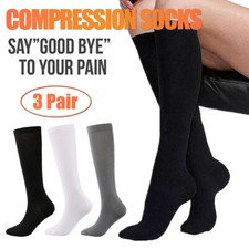 3 Pair Easy-On/Easy-Off Stockings Knee High Compression Socks 20-30mmHg Unisex