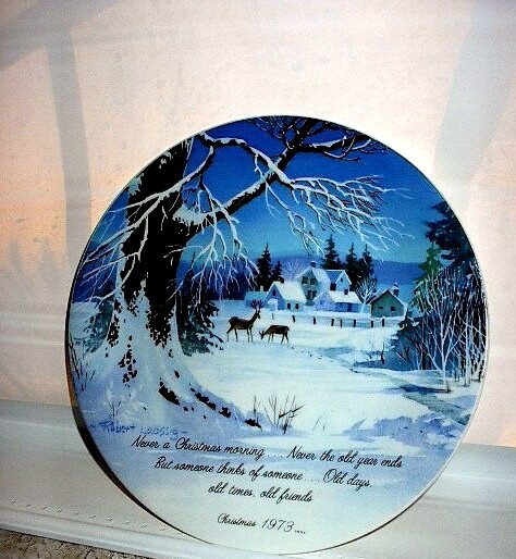 S079 ロバートダルガスラッセン ディスプレイプレート スターリング ウッド 1973 Christmas Porcelain Plate Robert Laessig Winterscene Series
