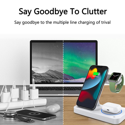 3in1 Foldable Magnetic Wireless Charger Station For Apple Watch and iPhone, Pods - Picture 3 of 13