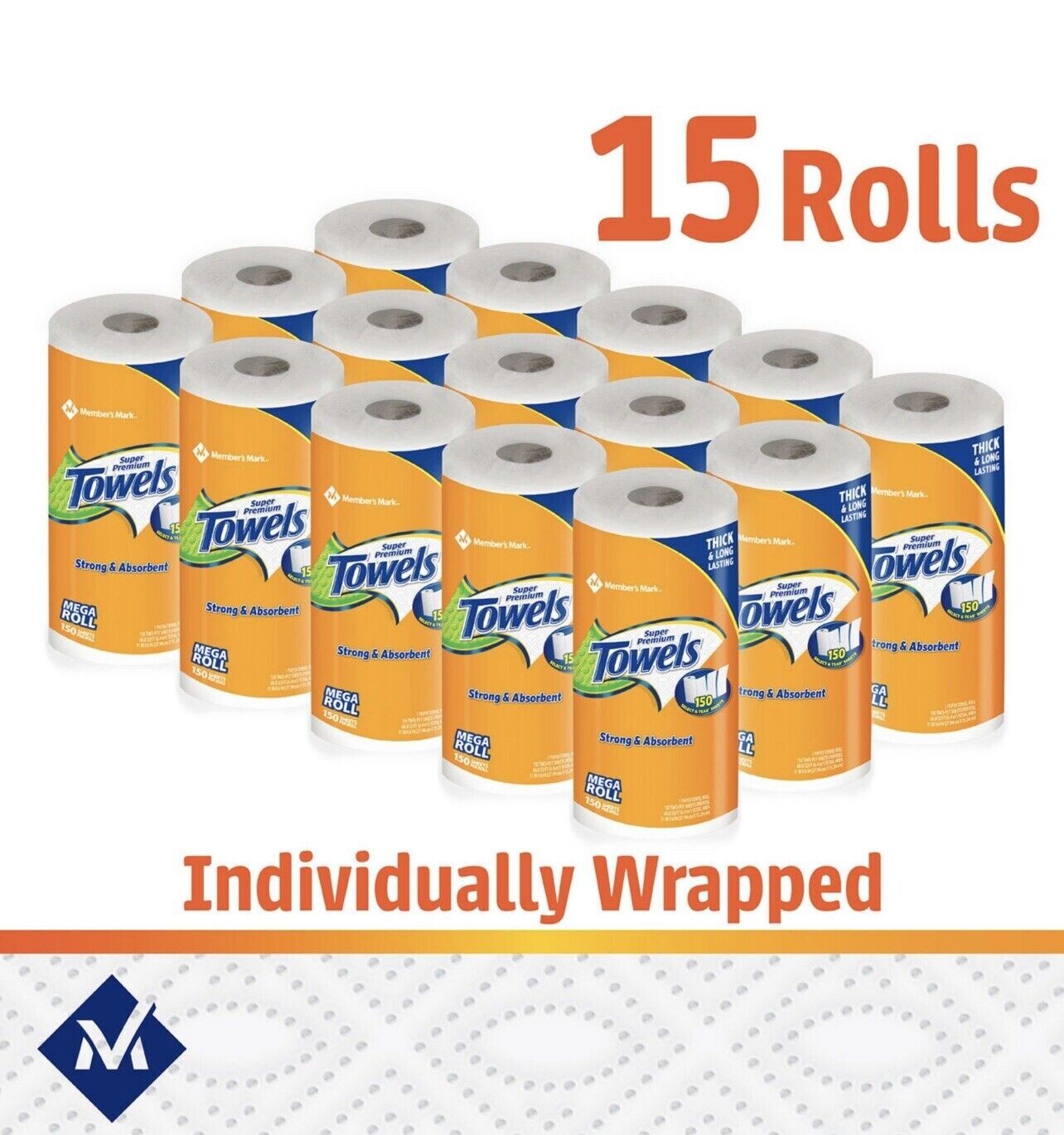 Member's Mark Super Premium Individually Wrapped Paper Towels 15 rolls150 sheets