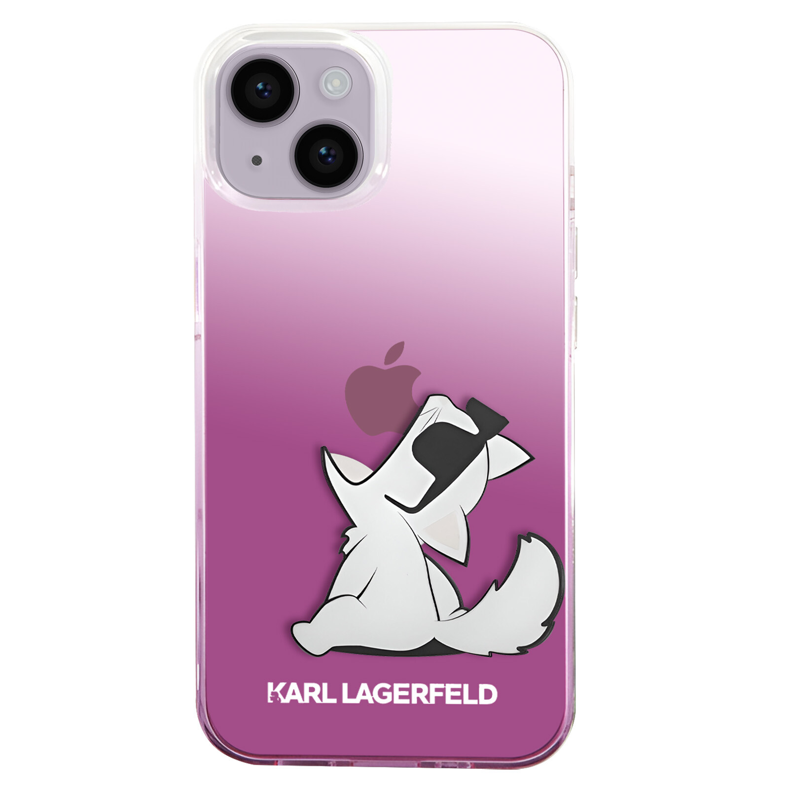 Karl Lagerfeld, Cover per iPhone 14 Plus bordi sollevati Choupette Eat, Rosa