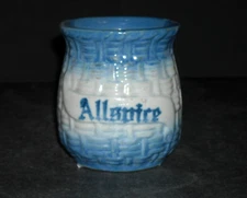 3 1/4" Blue & White Stoneware Basketweave Morning Glory Allspice Spice Jar Ohio