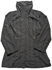 Nuage Women Large Black Nylon Blend Lined Concealed Hood Zip Wind Rain Parka