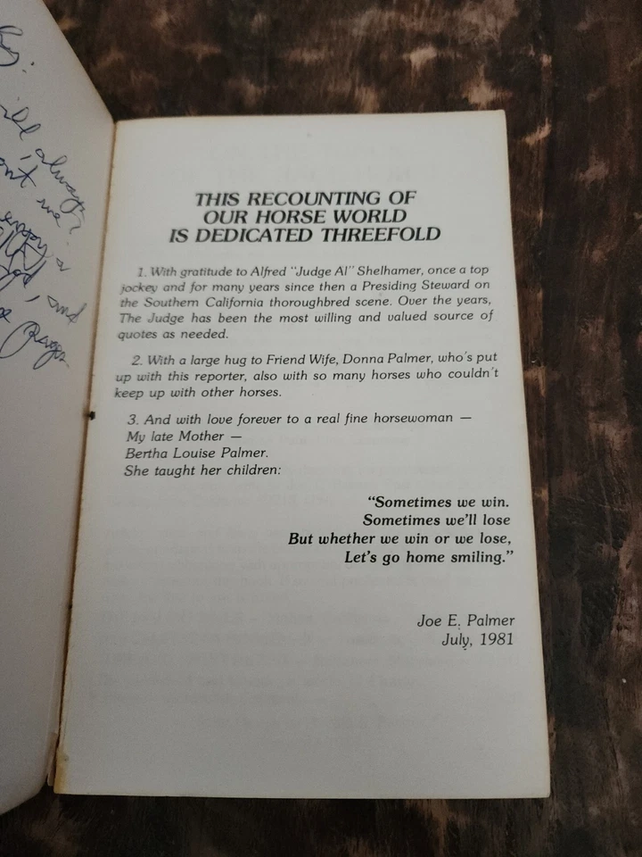 On The Track Of The Race Horse By Joe Palmer SIGNED 1981 With Extras - Image 4 of 4