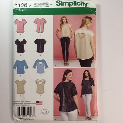 Simplicity 1106 Damen Cut Out Back Top Swing Flare Loose PLUS Neu Uncut Muster
