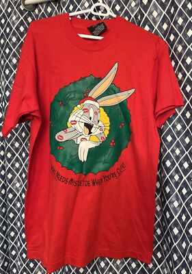 Vintage 1993 Bugs Bunny Who needs Mistletoe when You're Cute M Christmas Shirt
