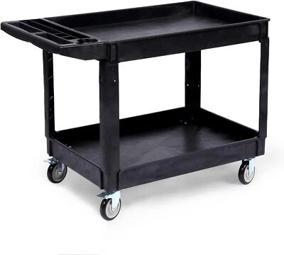 Utility Service Cart 550LBS 2-Shelf Heavy Duty PP Rolling for Warehouse Garage