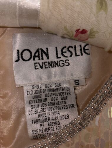 Vintage Joan Leslie Evenings 100% Silk Size S Small Peach Sequins & Gold Beading - Picture 3 of 7