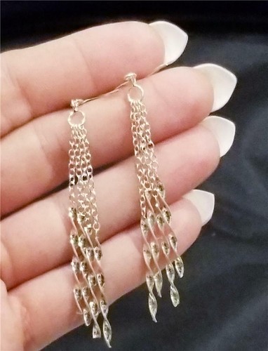 New .925 Sterling Silver 4 Chain Twisted Bar Dangle Earrings - 3" x 1/4" - Foto 2 di 2