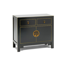 Nine Schools Medium Black Solid Wood Sideboard Chinese Storage Cabinet Oriental