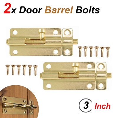 2 Sets Of Brass Door Barrel Lock Bolt Latch Home Gate Safety Hardware W Screws