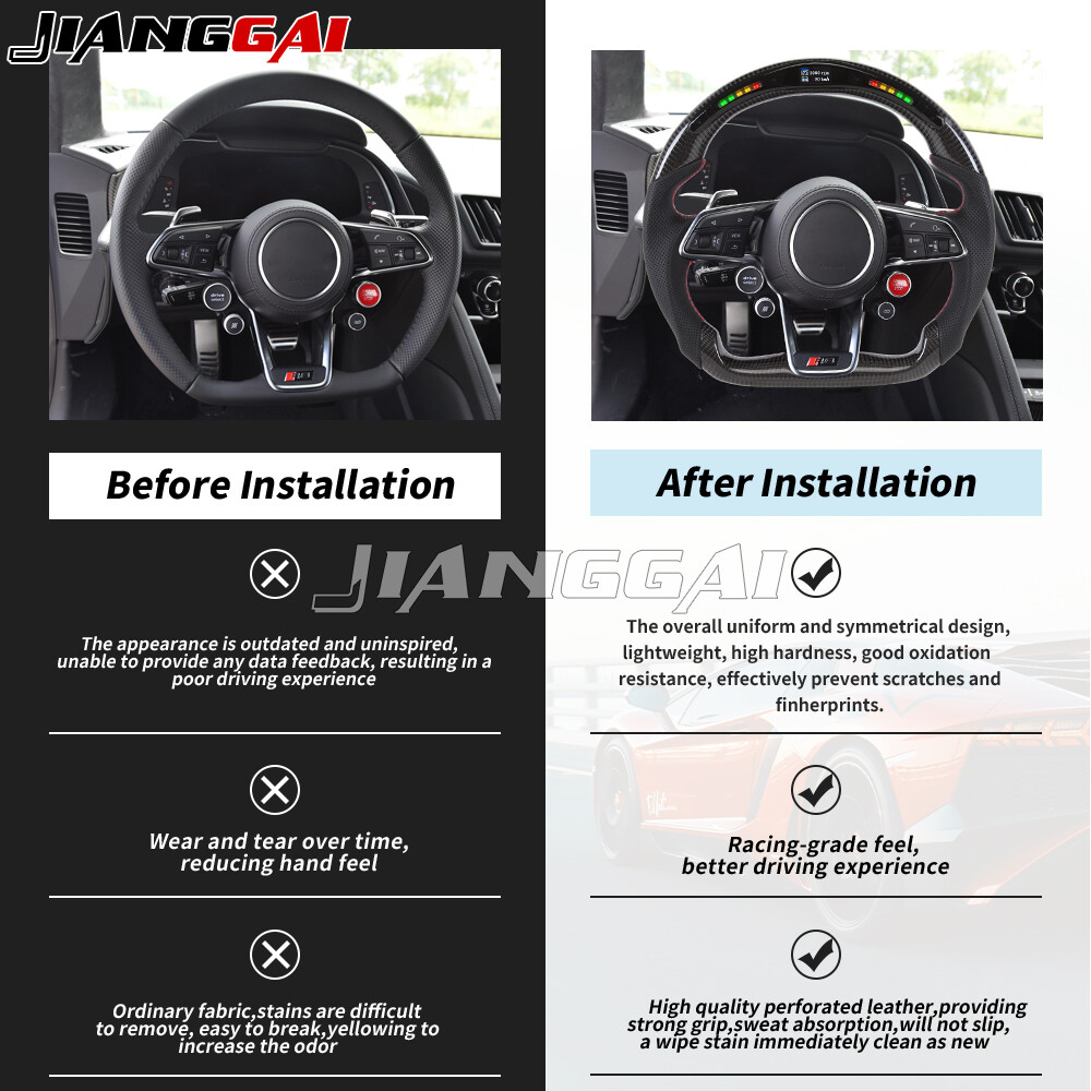 Real Carbon Fiber LED Sport Steering Wheel Fit Audi R8 TT TTS TTRS 2016-2023