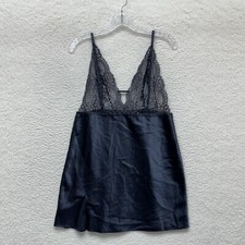 La Senza Slip Dress Large Navy Blue Satin Lace Babydoll Chemise Negligee