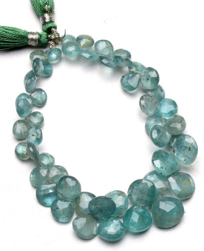 7" Rare Aqua Blue Kyanite Heart Briolette 5 to11mm Size Beads for Jewelry Making - Picture 3 of 5