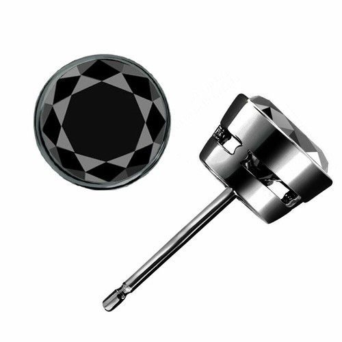 Einzelner Ohrstecker 14 K Schwarzgold 0,50 Karat natürlicher schwarzer Diamant Lünette Solitär