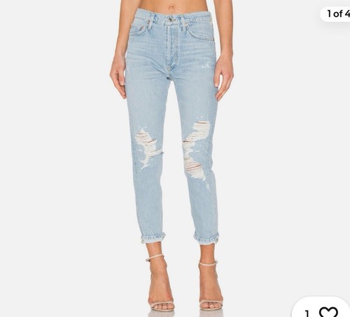 Agolde Jamie High Rise Hidden Button Fly Classic Distressed Jeans Size 27 (Read) - Picture 2 of 7