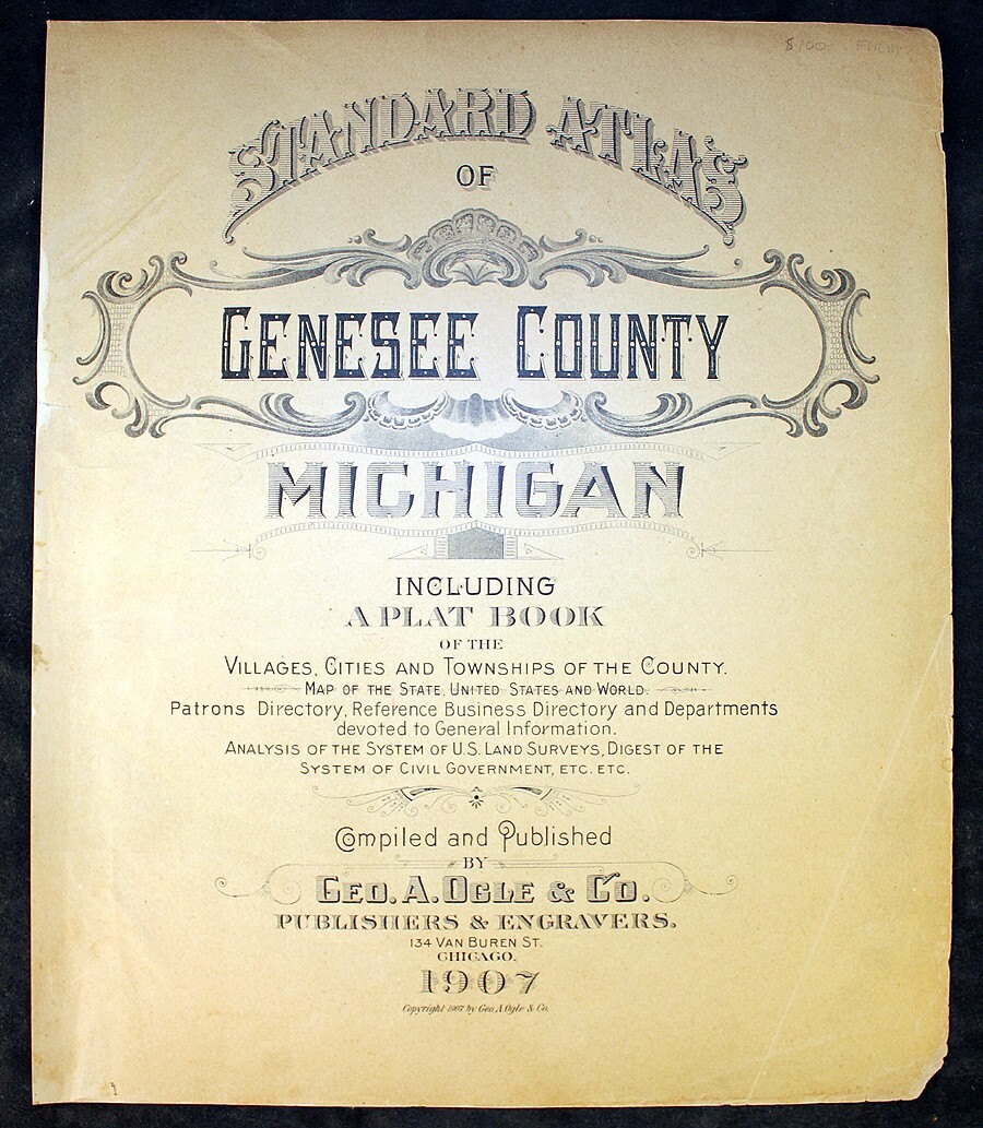 1907 Linden Grand Blanc Goodrich Silver Lake Plat Map Genesee County MI