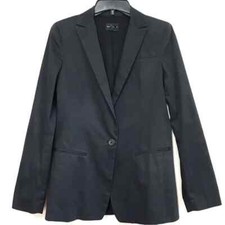 Club Monaco Single Breasted 1 Button Fitted Cotton Spandex office Black blazer