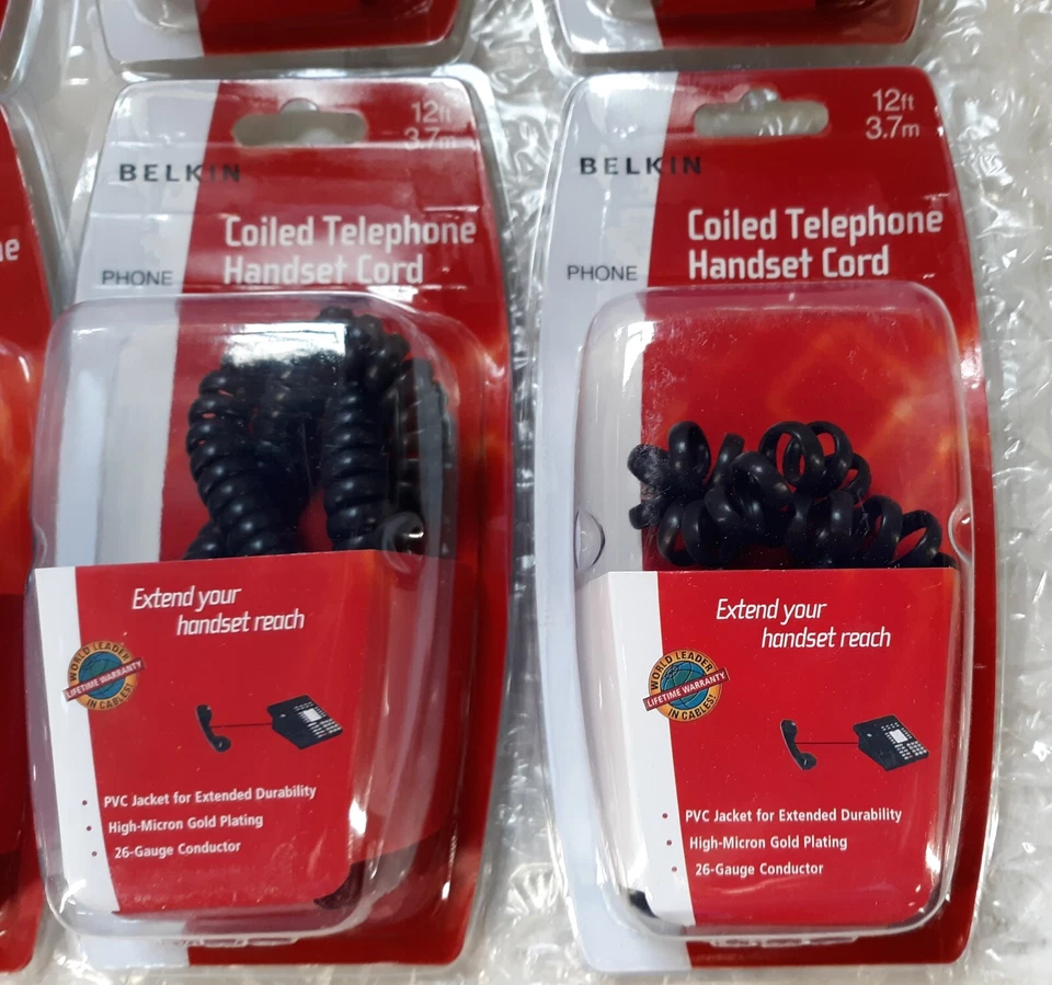 批量 14 条贝尔金卷绕电话听筒线 12 英尺 全新 * 密封 * — 第 3/3 张图片