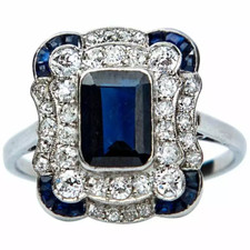 Spectacular Art Deco Old European Cubic Zirconia and Sapphire Accents Fine Ring