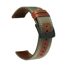 Genuine Leather+Nylon Watch Strap Band with Spring Bars Brown Green 20-24mm
