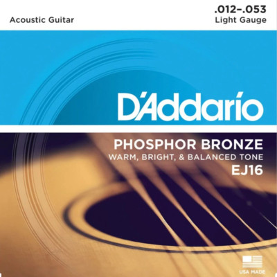 Leichte Saiten für Akustikgitarre D'Addario EJ16 Phosphor Bronze 12-53