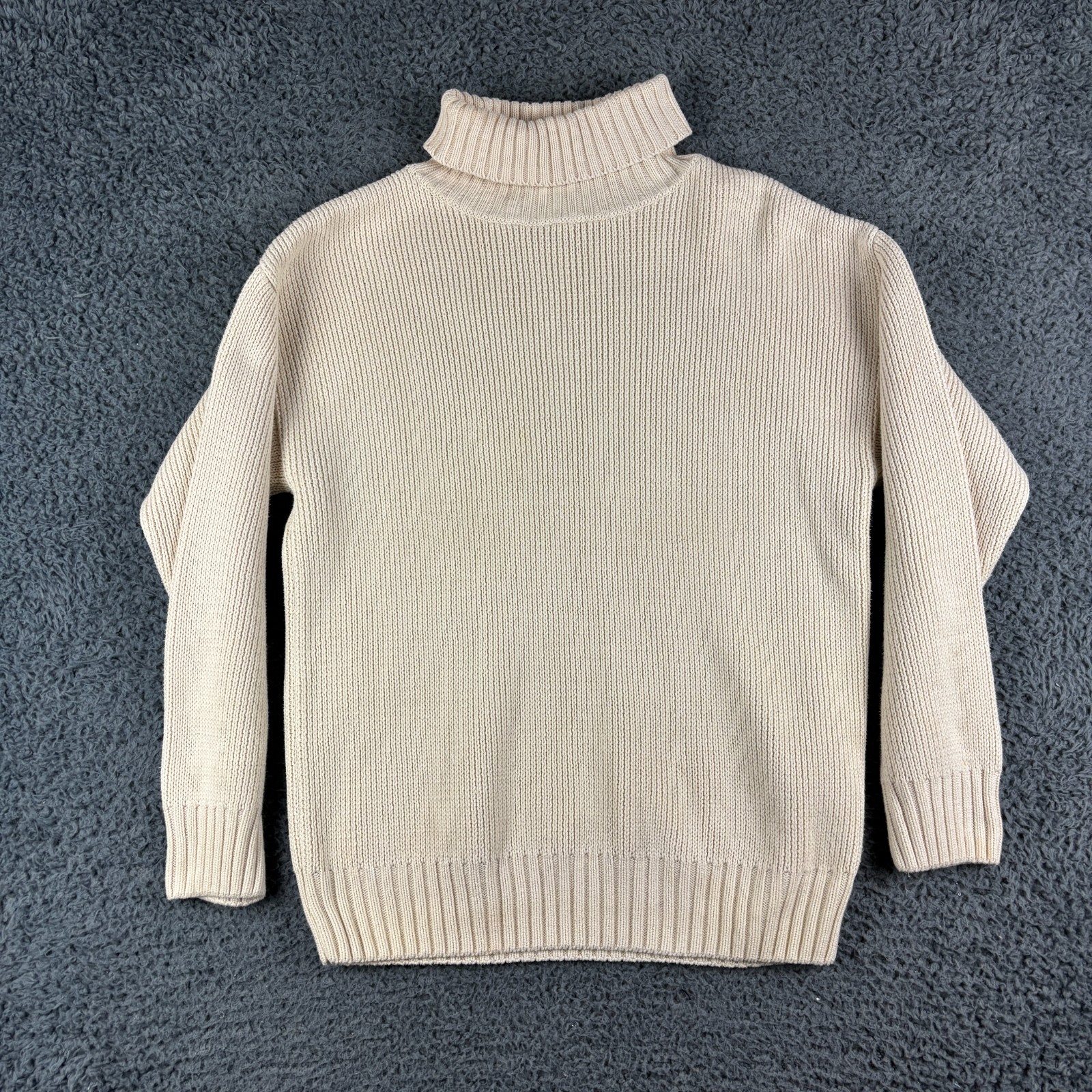 Paul James Jumper Women Medium Cream White Heavy Cotton Knit Roll Neck Fisherman