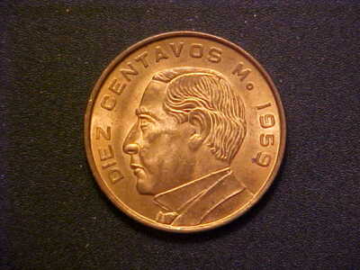 1959 Mexico Diez Centavos KM# 433 - Very Nice Choice BU RED