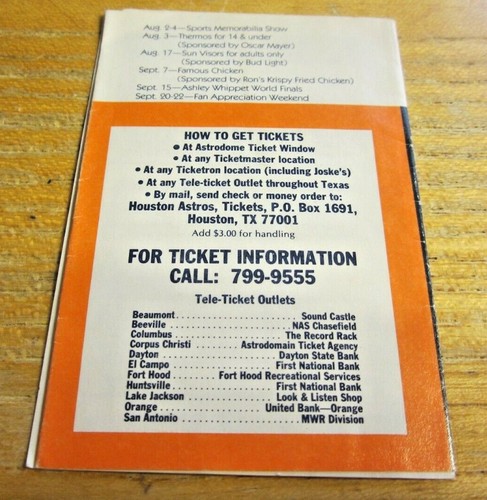 Houston Astros 1985 Season Team Pocket Schedule MLB Baseball The Astrodome - Picture 2 of 2