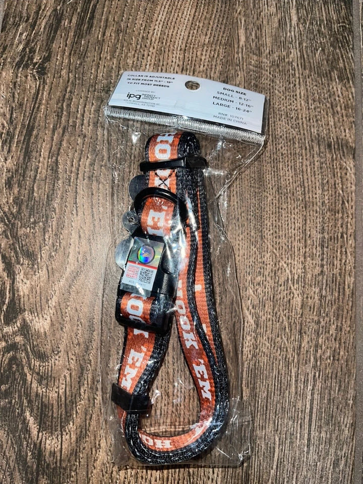 Juego de collar y etiqueta para mascotas Texas Longhorns ajustable en tamaño 11,5" - 19" UT quemado Foto 2 de 3