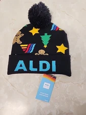 Aldi Gear Logo Gingerbread Christmas Winter Beanie Pom Hat Cap NEW 2024