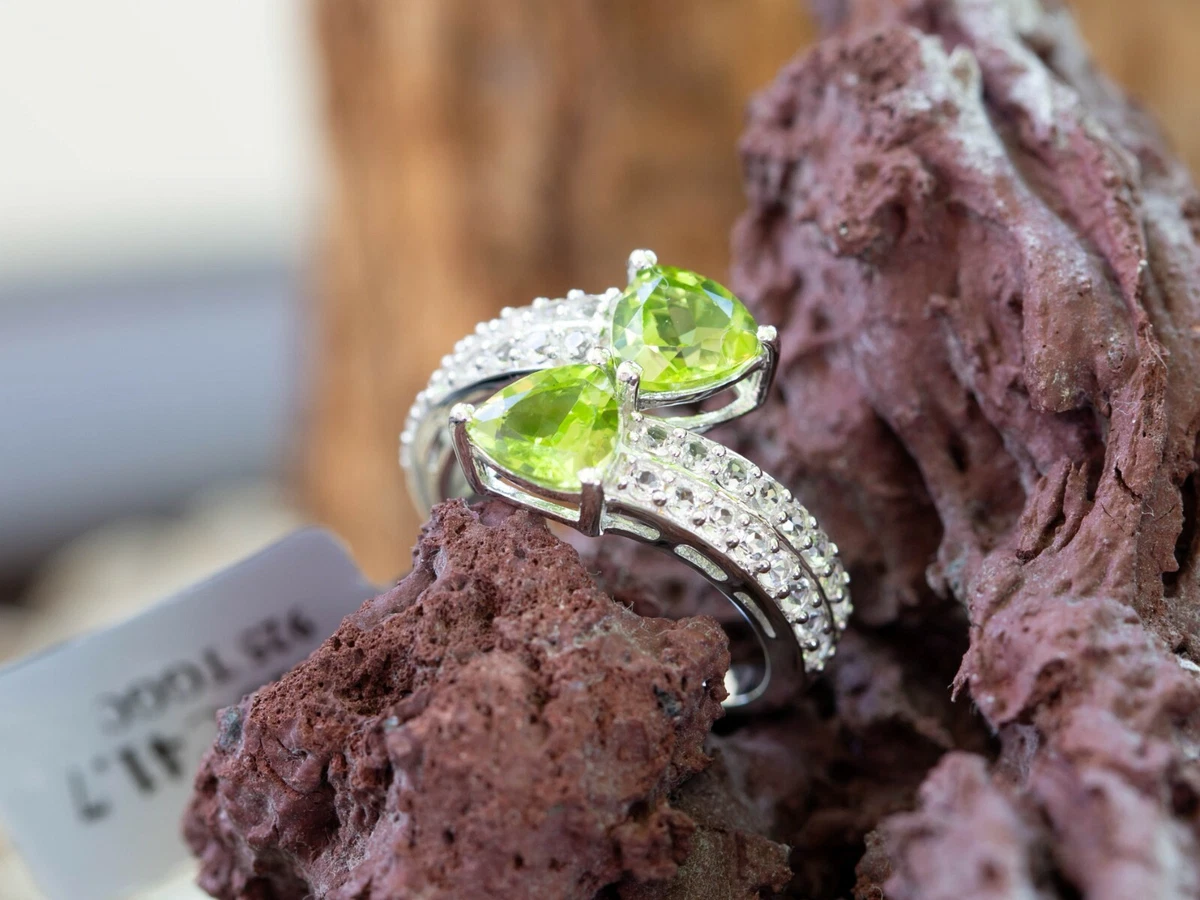 Hunan Peridot White Topaz Sterling Silver Ring eBay