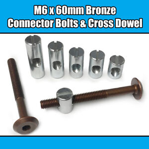 M6 x 120mm Bronze Furniture Connector Bolts Cross Dowel Barrel Nuts Fixing Unit
