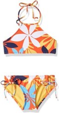 Hobie Big Girls High Neck Halter Top Side Tie Tropical Bloomy Daze Size 8 EUC