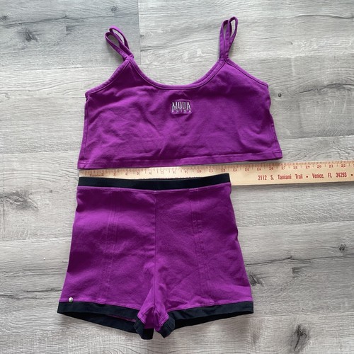 Moda Prima Cami Top & Shorts Purple Black Large 2 PC EUC Vintage Made In USA! - Picture 11 of 13