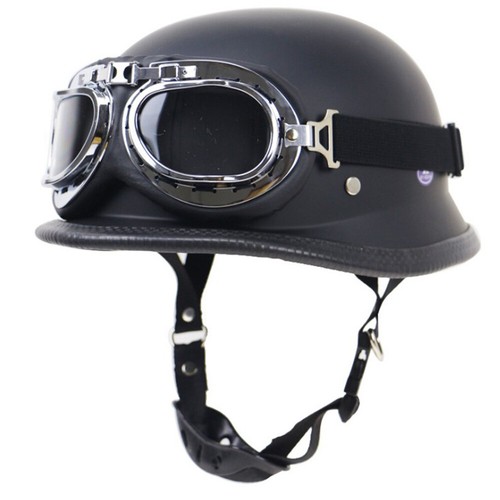 DOT German Style Motorcycle Half Helmet w/Goggles Chopper Cruiser Scooter Helmet - Foto 7 di 15