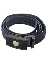 Adjustable Leather Belt Golf Shield Emblem Automatic Buckle Black Career Office